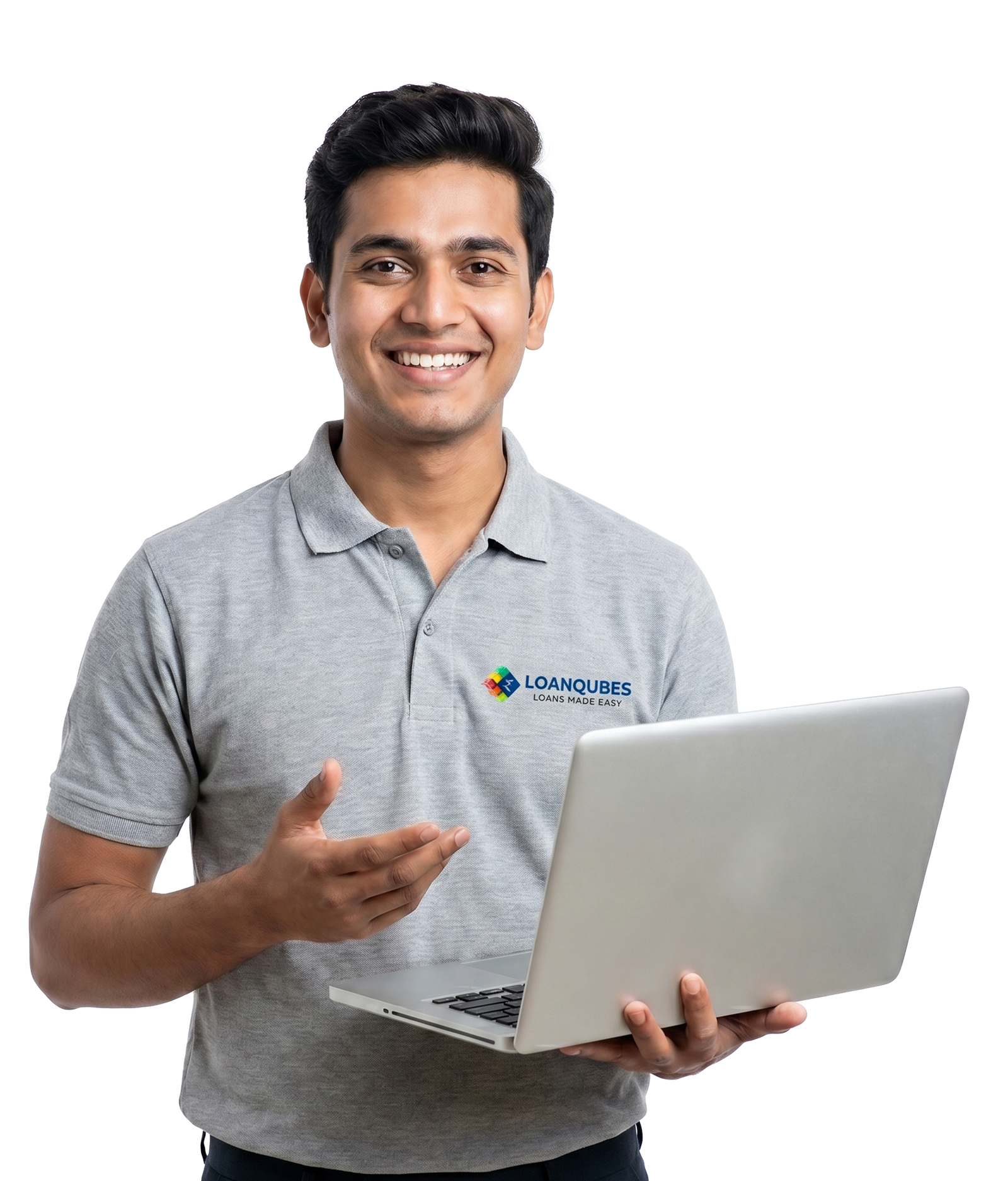 LoanQubes advisor holding laptop